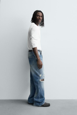 ZARA ДЖИНСЫ RELAXED FIT С РАЗРЕЗАМИ, СИНИЙ