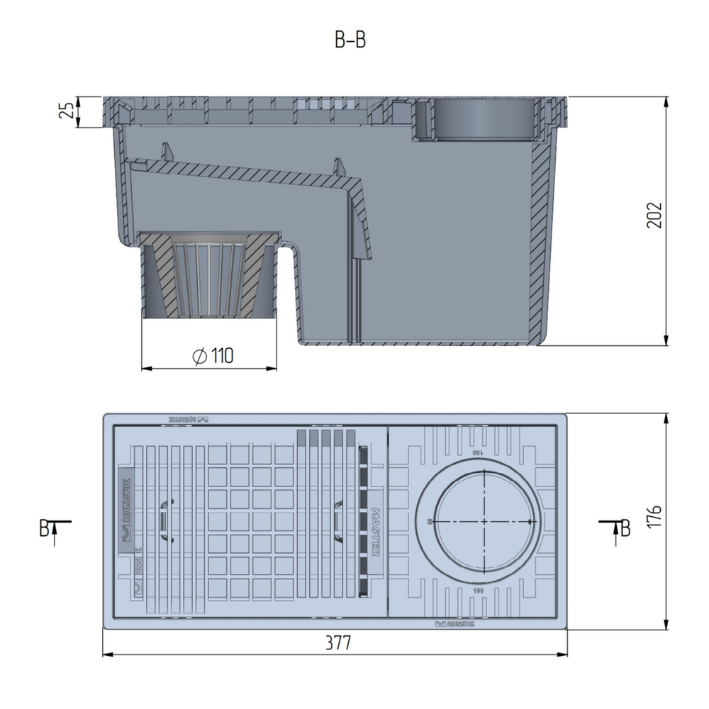 Ливнеприемник кровельный Master черный 377*176*202 A15 (6176)