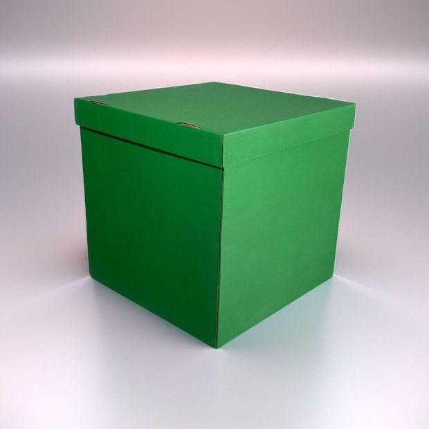 Большая коробка сюрприз для шаров зеленая (60х80) с надписью и бантом (оформленная)