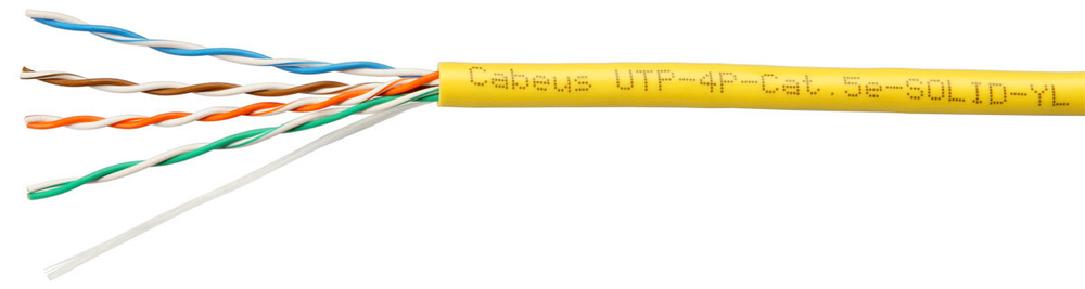 Кабель витая пара U/UTP 5e кат. 4 пары Cabeus UTP-4P-Cat.5e-SOLID-YL
