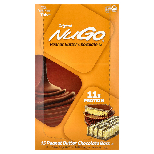 NuGo Nutrition, протеиновые батончики, арахисовая паста и шоколад, 15 батончиков по 50 г (1,76 унции)