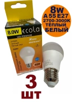 Лампочка светодиодная А55 8 W E27тёпл 3шт