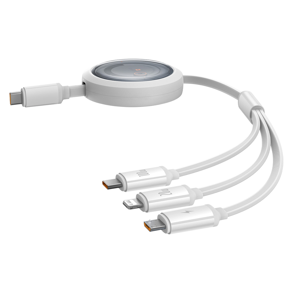Кабель USB-C - C+L+M Baseus Free2Draw Retractable Crystal Charging+Data 100W 1.1m - Moon White