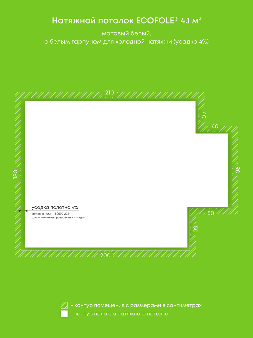 Матовый натяжной потолок 4.1 м2