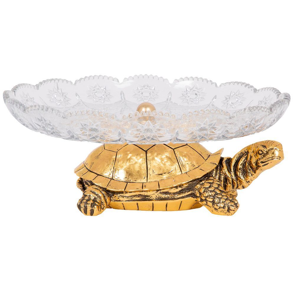 Фруктовница-конфетница Черепаха со стеклянной чашей 1257 Бронза
