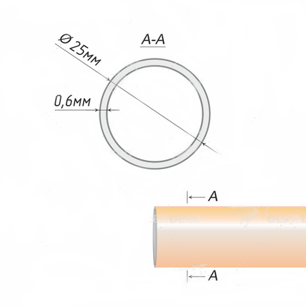 Труба гладкая металлическая d25 мм, цвет антик