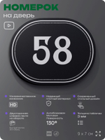 Номерок на дверь квартиры 58, для кабинета, офиса, шильдик 9 х 7 см, черный, Айдентика Технолоджи