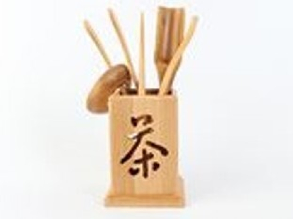 243039.9 Набор чайных инструментов "Чай", резные- подставка, щипцы, лопатки, бамбук