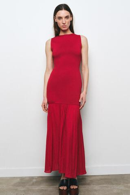 ZARA ДЛИННОЕ ТРИКОТАЖНОЕ ПЛАТЬЕ КОНТРАСТНОГО ЦВЕТА, МЯГКИЙ КРАСНЫЙ
