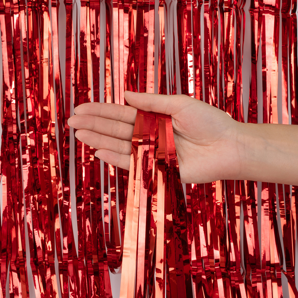 Занавес-дождик в красном цвете, металлик, 100*200 см