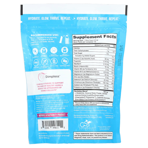 Vitauthority, Revive, комплексная антивозрастная увлажняющая смесь, лимонад, 30 стиков по 3,9 г (0,13 унции)