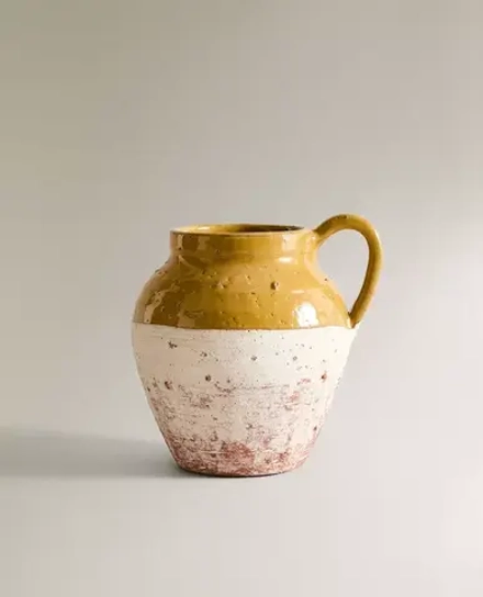 ZARA HOME МАЛЕНЬКАЯ ВАЗА В ДЕРЕВЕНСКОМ СТИЛЕ, ЖЕЛТО-КОРИЧНЕВЫЙ
