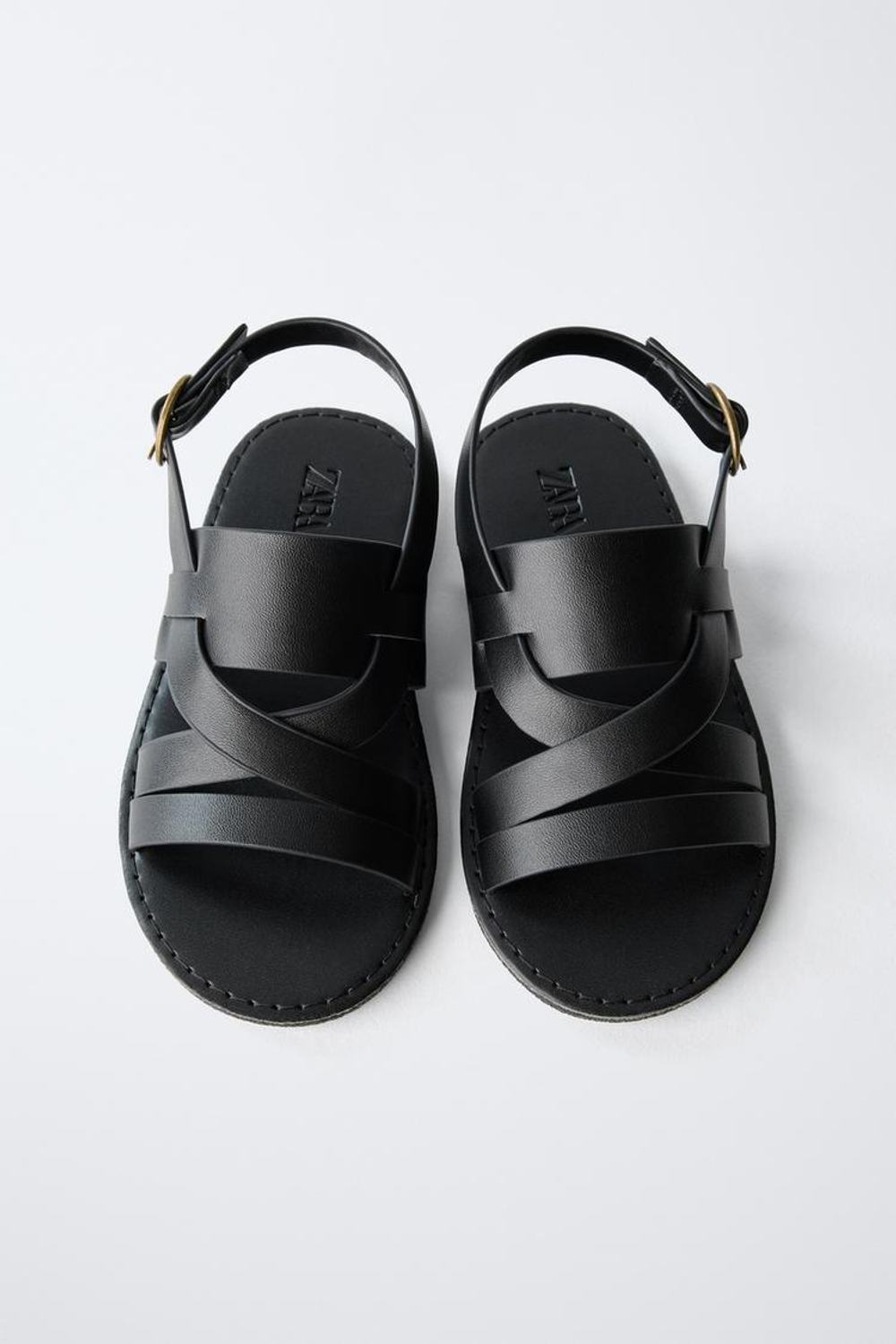 ZARA БОСОНОЖКИ С РЕМЕШКАМИ, ЧЕРНЫЙ