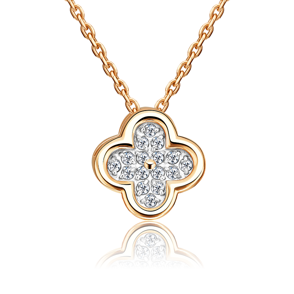 Подвеска-бегунок «Клевер» из красного золота с фианитами