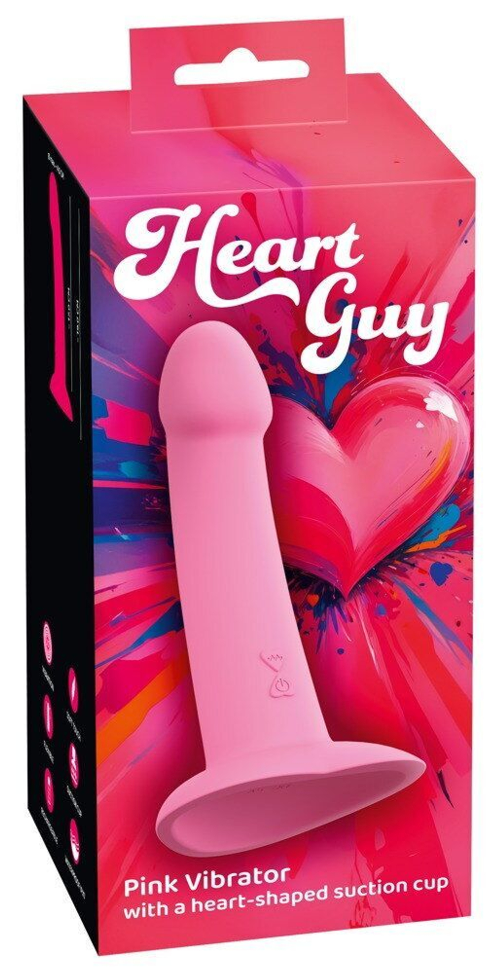 Розовый вибростимулятор на присоске Heart Guy - 19 см.