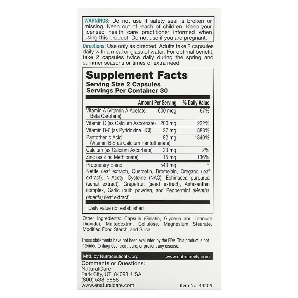 NaturalCare, SinuFix, капсулы для поддержки носовых пазух, 60 капсул