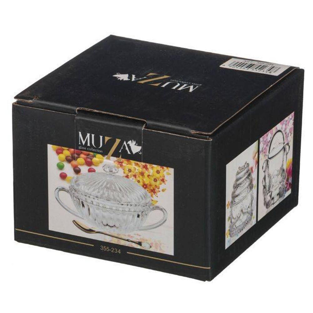 САХАРНИЦА С ЛОЖКОЙ 110 МЛ. 13*9.5 СМ. ВЫСОТА=7 СМ. КОЛЛЕКЦИЯ "MUZA" (КОР=36ШТ.)