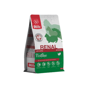 Сухой корм для кошек полнорационный диетический при хронической почечной недостаточности Blitz Vetline Renal Cat 1,5кг