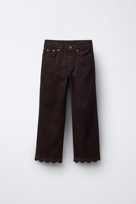 ZARA ПРЯМЫЕ ДЖИНСЫ С ВЫШИВКОЙ, ШОКОЛАДНЫЙ