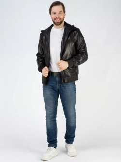 Кожаная куртка демисезонная с капюшоном