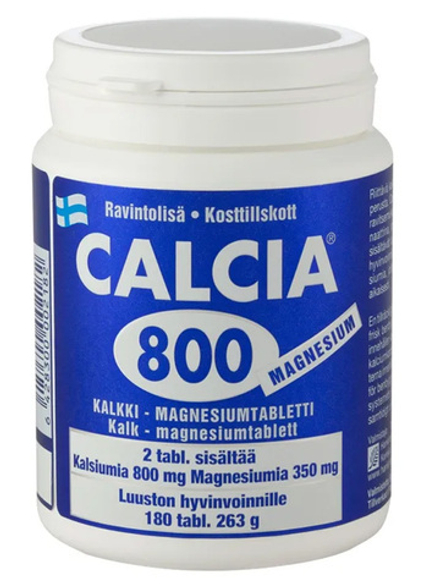Пищевая добавка CALCIA 800 + MAGNESIUM 180 таб, кальций и магний для здоровья костей и суставов, 263г, из Финляндии