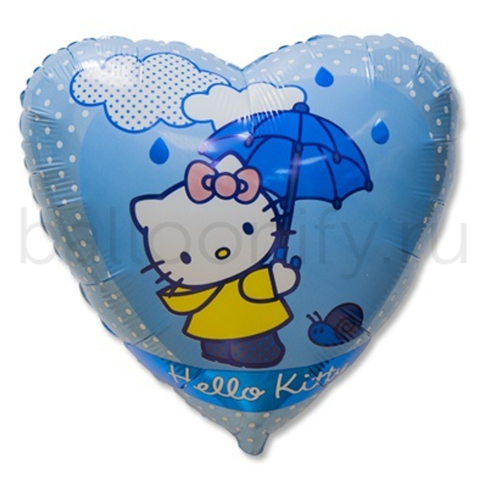 Фольгированная фигура, сердце, Hello Kitty с зонтом/FM,18"/46СМ