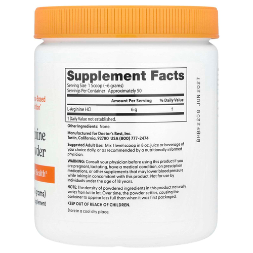 Doctor's Best, Чистый порошок L-аргинина, 10,6 унций (300 г)