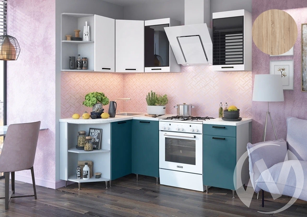 Кухня Техно 1;3*1;4м (белый/белый снег софт; атлантик софт/сонома) Компоновка №3