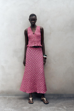 ZARA ТОП С ПРИНТОМ, ЦВЕТ ФУКСИИ