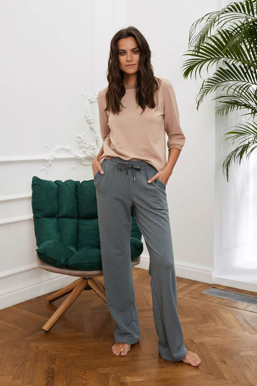 Брюки из меланжевой поливискозной ткани (Размер: M) (Цвет: зеленый)