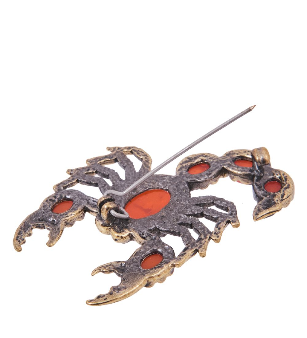 AM-4175 Брошь «Скорпион Толстохвосты» (латунь, янтарь)