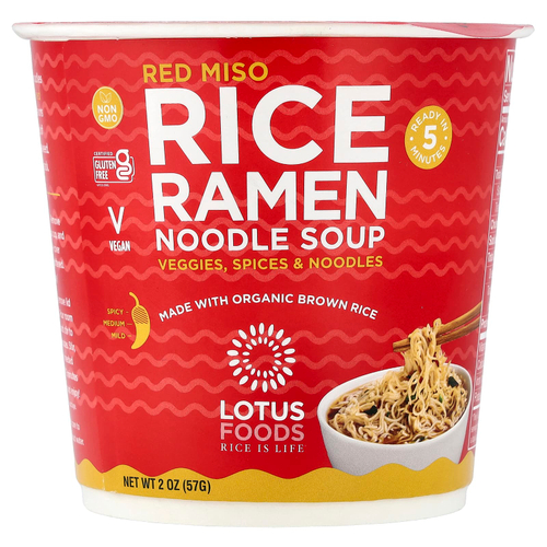 Lotus Foods, Рисовый суп с лапшой рамен, красное мисо, 57 г (2 унции)