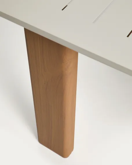 Раздвижной уличный стол Livorno из бежевого алюминия с ножками под дерево, 233(350) x 100 см