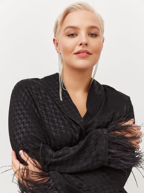 Блузка из вискозы с перьями, черный