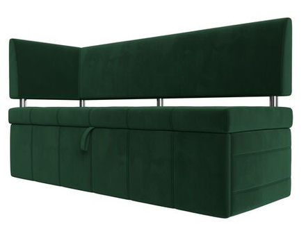 Диван кухонный прямой Стоун с углом левый, Зеленый, Велюр, 107268L