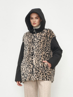 Шуба женская чебурашка тедди с капюшоном короткая, SilverFox (арт. 2204-021-7,4)