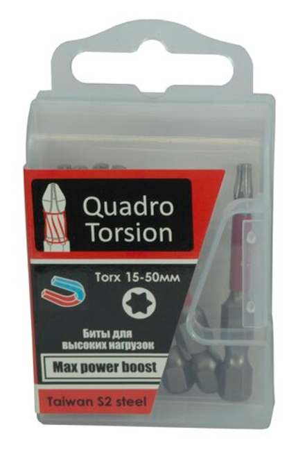 Бита 1/4" E6,3 магн., S2, зона Torsion, Torx 15-50мм (10 шт./кор.) "Quadro Torsion"