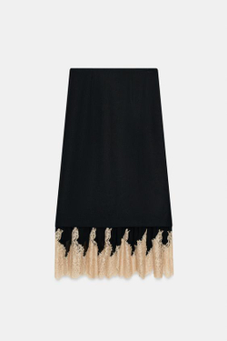 ZARA ЮБКА С КОМБИНИРОВАННЫМ КРУЖЕВОМ — ZW COLLECTION, ЧЕРНЫЙ