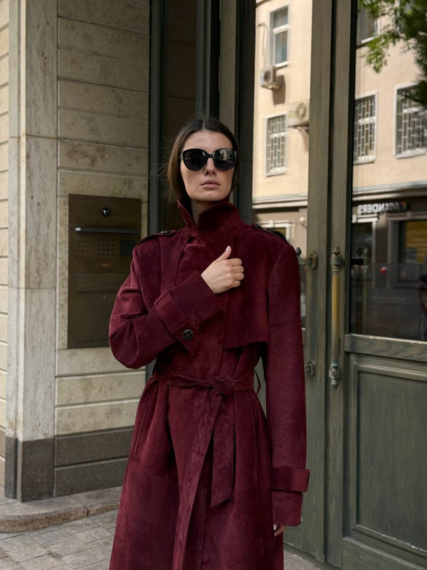 Тренч замшевый Бордовый