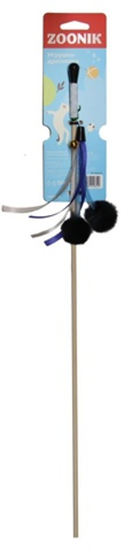 ZOONIK Дразнилка для кошек "Меховые бубунчики с ленточками на веревке", 50 см