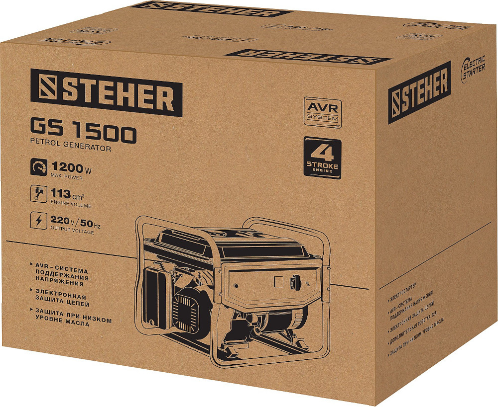 Генератор бензиновый Steher GS-1500 1200 Вт