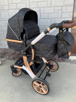 Коляска-трансформер Sweet Kids 608 2в1 Чёрный текстиль на золотой раме