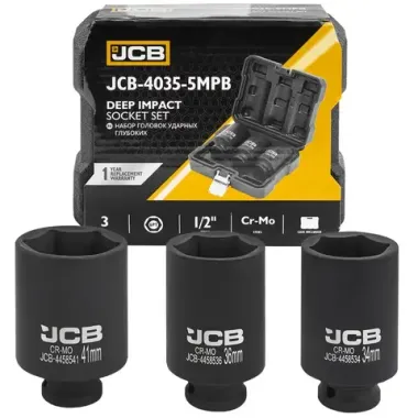 Набор головок ударных глубоких 3пр. 1/2''6pt JCB JCB-4035-5MPB