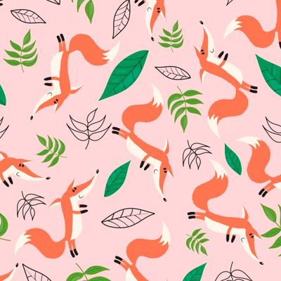 милая лиса и листочки. растения.