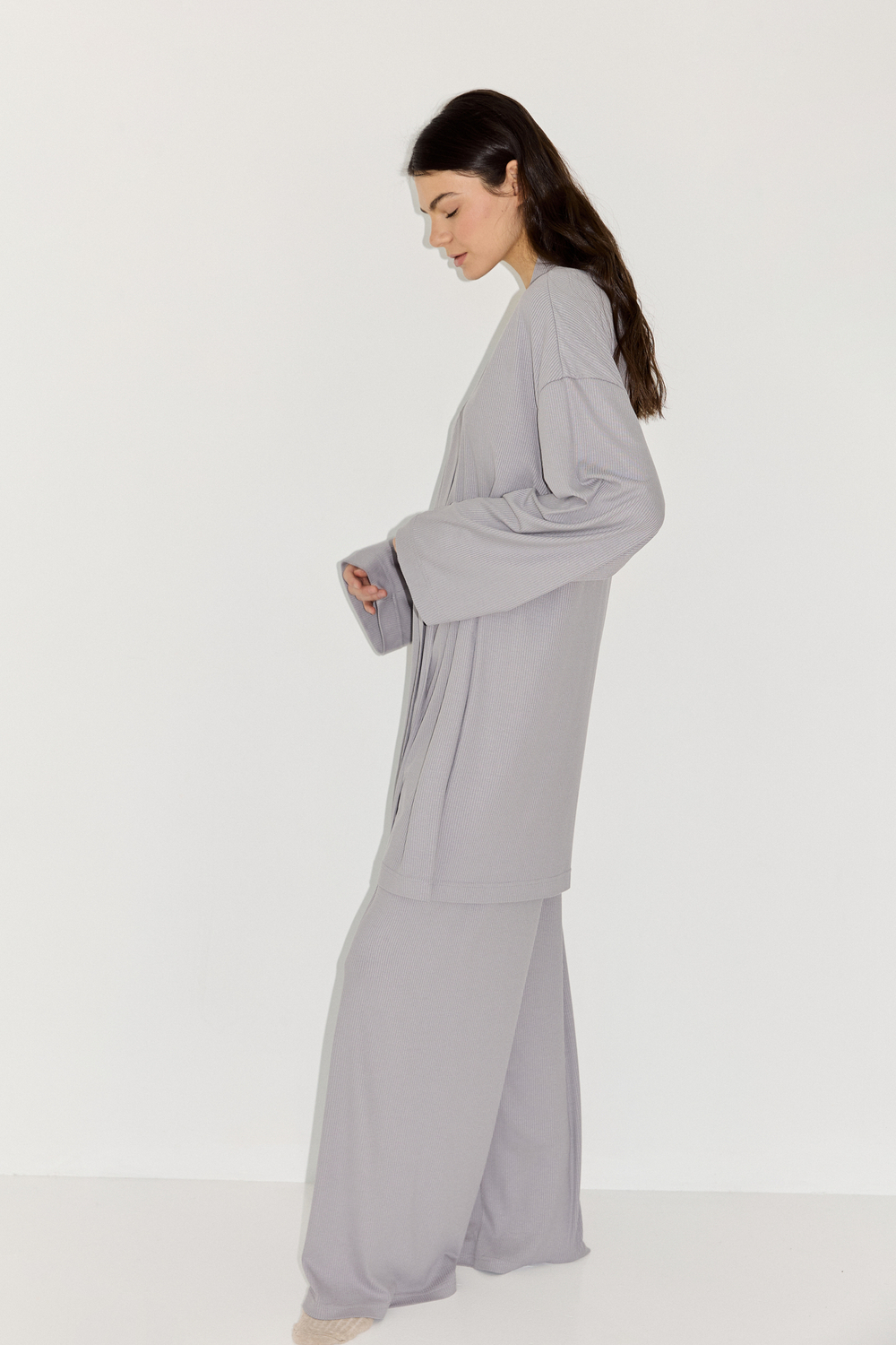 Кардиган из трикотажа в рубчик