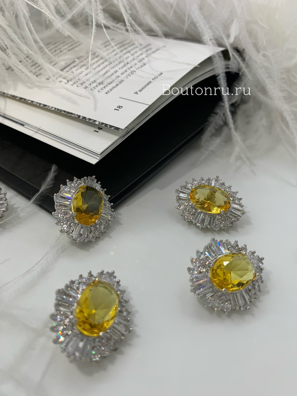 Пуговицы стразы (циркон) с желтым камнем