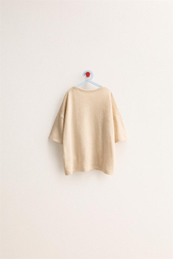 ZARA TIMELESS - ОДНОТОННАЯ ФУТБОЛКА ИЗ ХЛОПКА И ЛЬНА, БЕЖЕВЫЙ