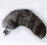 Серебристая коническая анальная пробка с пушистым хвостиком (Цвет: серебристый)