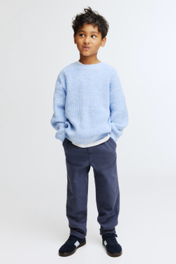 H&M Вязаный свитер в рубчик, светло-голубой