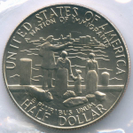 1/2 доллара 1986 (D). США. Нация иммигрантов. Медь с плакировкой UNC в родной коробке с сертификатом